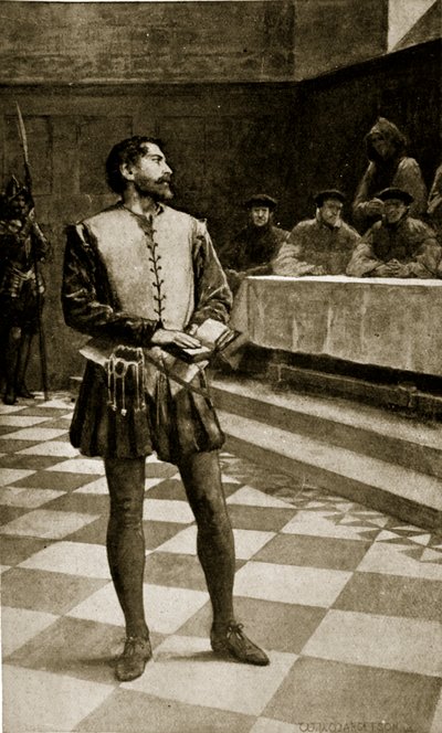 محاكمة آدم والاس ، 1550 ، توضيح من `` قصة الأمة البريطانية هتشنسون &39;&39; ، 1923 بواسطة وليام هنري مارجيسون