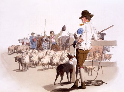 رعاة الأغنام والأبقار ، من أزياء بريطانيا العظمى ، حانة. بقلم هنري ميللر ، 1805 (طباعة ملونة) بواسطة وليام هنري باين