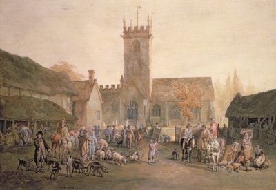 Pigmarket in the Yard of The Fountain Inn ، بيدفورد ، 1806 (قلم رصاص ، مرحاض و بودي كولور) بواسطة وليام هنري باين