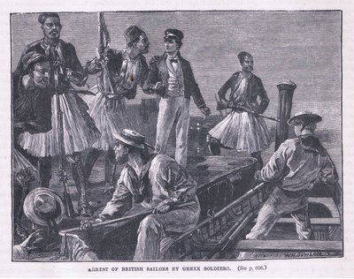 اعتقال البحارة البريطانيين من قبل الجنود اليونانيين عام 1850 م بواسطة وليام هيشام أوفرند