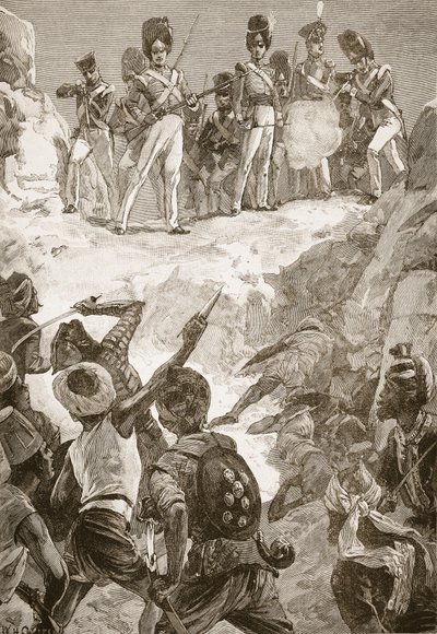 أطلق أتباع كارمايكل النار على مجموعة كثيفة من الرجال أمامهم ، التوضيح من "معارك القرن التاسع عشر" بواسطة أرشيبالد فوربس ، GA Henty والرائد آرثر جريفيثس بواسطة وليام هيشام أوفرند
