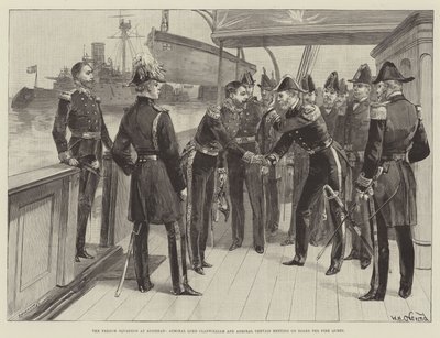 السرب الفرنسي في Spithead ، الأدميرال اللورد Clanwilliam والأدميرال Gervais على متن ملكة النار بواسطة وليام هيشام أوفرند