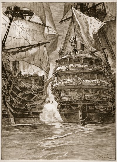 الهجوم على "Ville de Paris" ، 1782 ، رسم توضيحي من "Cassell&39;s Illustrated History of England" (صورة بني داكن) بواسطة وليام هيشام أوفرند