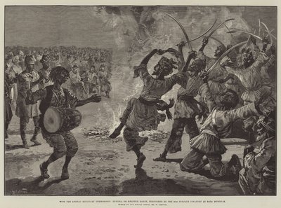 مع لجنة الحدود الأفغانية ، Bungra ، أو Khattuk Dance ، التي يؤديها المشاة 20 Punjaub في بالا Murghab بواسطة William Heysham Overend