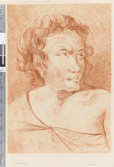 الصفحة 32 ب صورة نيوزيلندا لماوري ، 1768-1775 (الطباشير الأحمر) بواسطة وليام هودجز