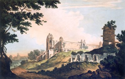 رر. ١٢ منظر للمسجد في فوتيبور سيكري ، من "Select Views in India" ، حانة. 1785-88 (النقش الملون مع aquatint) بواسطة وليام هودجز