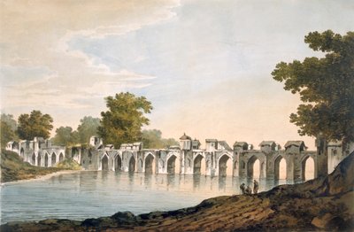 رر. ٣٤ منظر للجسر في إليونيبور فوق نهر Goomty من "Select Views in India" ، حانة. 1785-88 (النقش الملون مع aquatint) بواسطة وليام هودجز