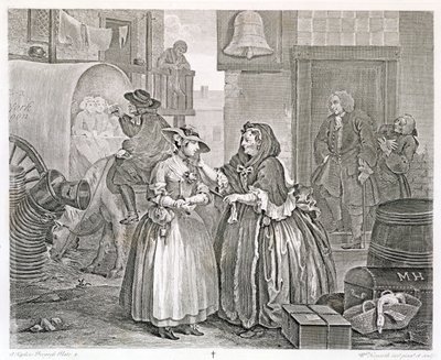 تقدم Harlot ، اللوحة الأولى: مؤمنة بالوكيل ، 1732 (النقش والنقش) بواسطة وليام هوغارث
