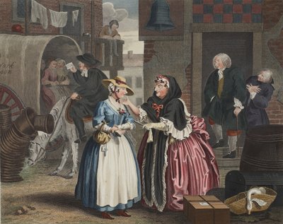 تقدم Harlot&39;s ، اللوحة الأولى ، رسم توضيحي من "Hogarth Restored: The Whole Works of the William Hogarth الشهير ، أعيد نقشه توماس كوك" ، الحانة. 1812 (نقش يدوي) بواسطة William Hogarth
