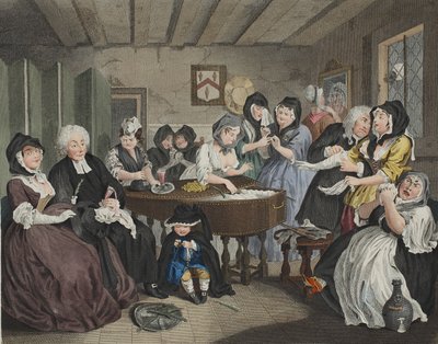 تقدم Harlot&39;s ، اللوحة السادسة ، رسم توضيحي من "Hogarth Restored: The Whole Works of the William Hogarth الشهير ، أعيد نقشه توماس كوك" ، الحانة. 1812 (نقش يدوي) بواسطة وليام هوغارث