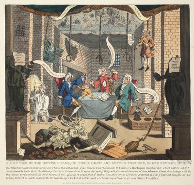 عرض عادل للمرحلة البريطانية أو الرؤوس الثلاثة أفضل من واحد ، 1724 ، التوضيح من "Hogarth Restored: The Whole Works of the William Hogarth الشهير ، الذي نقشه توماس كوك" ، الحانة. 181 بواسطة وليام هوغارث