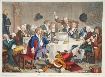 محادثة منتصف الليل الحديثة ، رسم توضيحي من "Hogarth Restored: The Complete Works of the William Hogarth الشهير ، أعيد نقشه توماس كوك" ، الحانة. 1812 (نقش يدوي) بواسطة وليام هوغارث