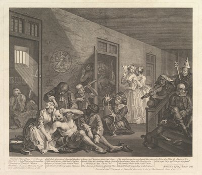 A Rakes Progress ، اللوحة 8 ، [25 يونيو 1735] أعيد إصدارها عام 1763. بواسطة وليام هوغارث