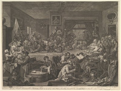 الترفيه الانتخابي ، اللوحة الأولى: أربع مطبوعات للانتخابات ، 24 فبراير 1755. بواسطة وليام هوغارث