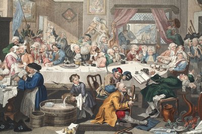 ترفيه انتخابي ، رسم توضيحي من "Hogarth Restored: The Whole Works of the William Hogarth الشهير ، أعيد نقشه توماس كوك" ، الحانة. 1812 (نقش يدوي) بواسطة وليام هوغارث