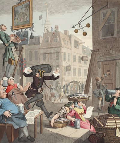 شارع البيرة ، رسم توضيحي من "Hogarth Restored: The Whole Works of the William William Hogarth الشهير ، الذي نقشه توماس كوك" ، الحانة. 1812 (نقش يدوي) بواسطة وليام هوغارث