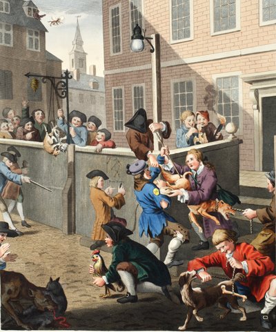 المرحلة الأولى من القسوة ، رسم توضيحي من "Hogarth Restored: The Whole Works of the الشهير William Hogarth ، الذي أعاد توماس كوك نقشه" ، حانة. 1812 (نقش ملون يدويًا) بواسطة وليام هوغارث