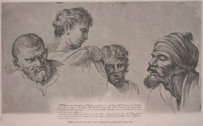 أربعة رؤساء من الرسوم الكاريكاتورية رافائيل في هامبتون كورت ، حوالي عام 1729 (حفر) بواسطة وليام هوغارث