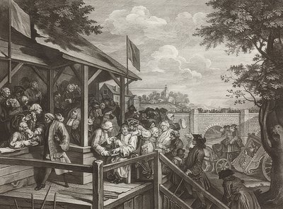 أربع نسخ مطبوعة من الانتخابات. الورقة 3: الاقتراع. 1758 بواسطة وليام هوغارث