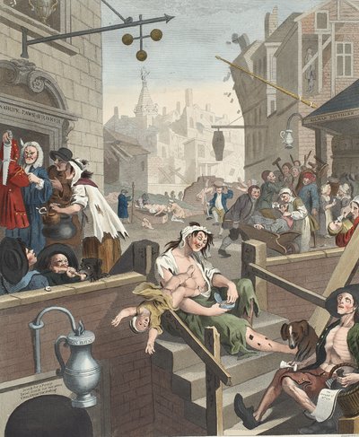 جين لين ، رسم توضيحي من "Hogarth Restored: The Whole Works of the William William Hogarth الشهير ، الذي نقشه توماس كوك" ، الحانة. 1812 (نقش يدوي) بواسطة وليام هوغارث