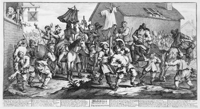 يصادف Hudibras Skimmington ، من "Hudibras" ، بقلم صمويل بتلر ، 1726 بواسطة وليام هوغارث