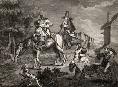 Hudibras Sallies Forth ، من "Hudibras" بقلم صموئيل بتلر (1612-80) الذي نقشه C. Armstrong ، من "أعمال ويليام هوغارث" ، نُشر عام 1833 بواسطة وليام هوغارث