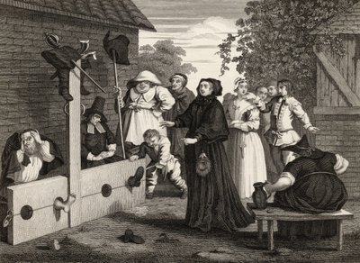 Hudibras و Ralpho in the Stocks ، من "Hudibras" بواسطة Samuel Butler (1612-80) الذي نقشه J.Romney ، من "أعمال ويليام هوغارث" ، نشر عام 1833 بواسطة وليام هوغارث