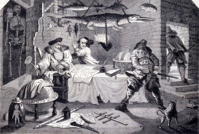 يهاجم Hudribas المنجم Sidrophel و خادمه Whacum. نقش ويليام هوغارث (1697-1764) لقصيدة "هوبريداس" لصموئيل بتلر (القرن السابع عشر). حوالي عام 1725 بواسطة وليام هوغارث