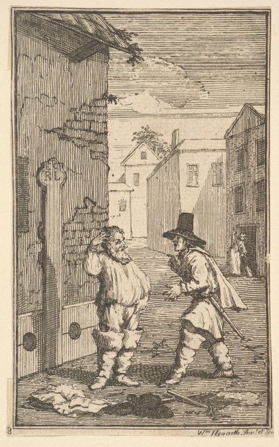Hudubras و Ralpho يتنازعان على سبعة عشر رسمًا توضيحيًا صغيرًا لصموئيل بتلر Hudibr ... ، 1721-26. بواسطة وليام هوغارث