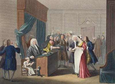 انتصارات العدالة ، رسم توضيحي من "Hogarth Restored: The Whole Works of the Celebrated William William Hogarth، re-eng نقش بواسطة Thomas Cook" ، الحانة. 1812 (نقش يدوي) بواسطة وليام هوغارث
