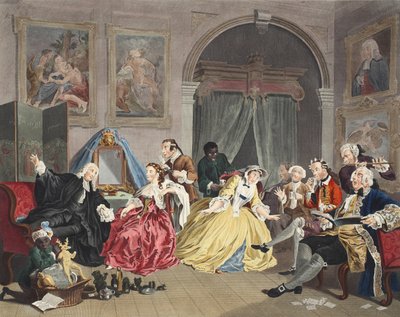 الزواج من الوضع ، اللوحة الرابعة ، The Toilette ، رسم توضيحي من "Hogarth Restored: The Whole Works of the William William Hogarth الشهير ، أعيد نقشه توماس كوك" ، الحانة. 1812 (نقش يدوي) بواسطة وليام هوغارث