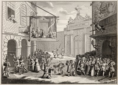 حفلة تنكرية وأوبرا ، بوابة برلنغتون ، من "أعمال هوغارث" ، نُشرت عام 1833 بواسطة وليام هوغارث