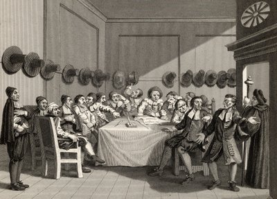 اللجنة ، من "Hudibras" بقلم صامويل بتلر (1612-80) التي نقشها تشارلز موترام (1807-76) من "أعمال ويليام هوغارث" ، نُشر عام 1833 بواسطة وليام هوغارث