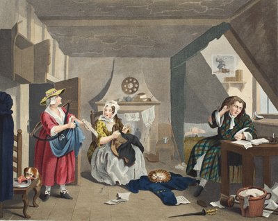 الشاعر المنكوب ، رسم توضيحي من "Hogarth Restored: The Whole Works of the William William Hogarth الشهير ، الذي نقشه توماس كوك" ، الحانة. 1812 (نقش يدوي) بواسطة وليام هوغارث