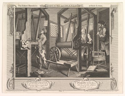 الزملاء Prentices في صناعة Looms و Idleness ، اللوحة 1 ، 30 سبتمبر 1747. بواسطة وليام هوغارث