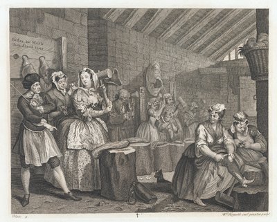 The Harlot Lodged in Bridewell ، صمم عام 1732 ، وطبع 1744 (حفر ونقش) بواسطة وليام هوغارث