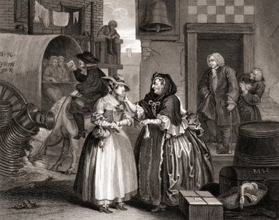 ال Harlots Progress المحاصر من قبل وكيل ، من أعمال هوجارث المنشورة لندن 1833 (النقش وزن الجسم) بواسطة وليام هوغارث