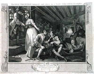 الخمول 'Prentice التي خانتها عاهرة ، اللوحة التاسعة من' الصناعة والبطالة '، نُشرت عام 1833 (نقش) بواسطة وليام هوغارث