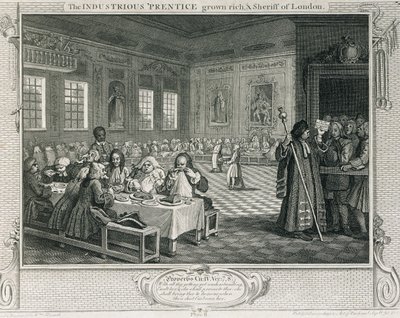 The Industrious &39;Prentice Grown Rich ، و Sheriff of London ، اللوحة VIII of&39; Industry and Idleness &39;، نشر عام 1833 بواسطة وليام هوغارث