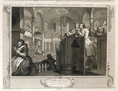 The Prustice `` Prentice يقوم بواجب مسيحي ، اللوحة الثانية من &39;Industry and Idleness&39; ، تم نشرها عام 1833 بواسطة وليام هوغارث