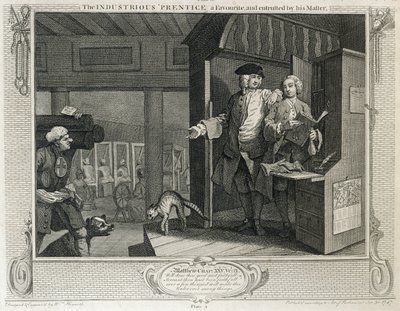 The Prustice &39;Prentice المفضل والموثوق به من قبل سيده ، اللوحة الرابعة من&39; الصناعة والبطالة &39;، تم نشره عام 1833 بواسطة وليام هوغارث