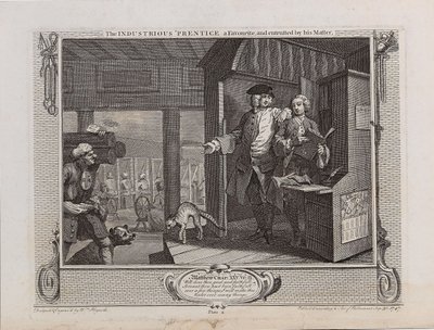 الكادح 'Prentice مفضلًا ، وعهد به سيده ، 1747. بواسطة وليام هوغارث