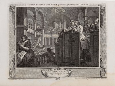 Prentice المجتهد الذي يؤدي واجب المسيحي. سلسلة الصناعة والكسل ، 1747. بواسطة وليام هوغارث