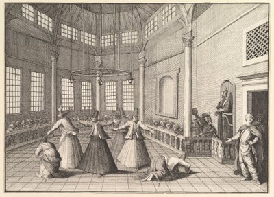 داخل المسجد ، يسافر الدراويش الرقص Aubry de La Mottrayes عبر ... ، 1723-24. بواسطة وليام هوغارث
