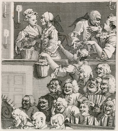 الجمهور الضاحك. منظر هوغارث لدروري لين مع أذرع البرتقال في عام 1733 بواسطة وليام هوغارث