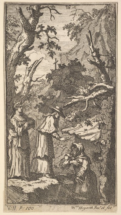 The Metamorphosis الجديد ، اللوحة 7: الكاردينال ، الناسك ودونا أنجيلا القابضة فانتازيو ، 1724. بواسطة وليام هوغارث