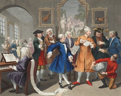 لوحة Rake&39;s Levee ، اللوحة الثانية ، من "A Rake&39;s Progress" ، صورة توضيحية من "Hogarth Restored: The Whole Works of the Celebrated William William Hogarth ، أعيد نقشه توماس كوك" ، الحانة. 1812 (engr بواسطة وليام هوغارث