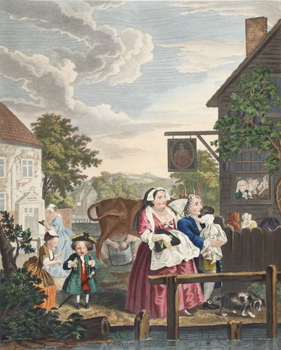 أوقات النهار ، المساء ، رسم توضيحي من "Hogarth Restored: The Whole Works of the الشهير William Hogarth ، الذي أعاد توماس كوك نقشه" ، حانة. 1812 (نقش ملون يدويًا) بواسطة وليام هوغارث