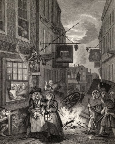 تايمز أوف ذا داي: نايت ، من "أعمال ويليام هوغارث" ، نُشر عام 1833 بواسطة وليام هوغارث