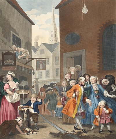 أوقات اليوم: ظهرًا ، رسم توضيحي من "Hogarth Restored: The Whole Works of the William Hogarth الشهير ، أعيد نقشه توماس كوك" ، الحانة. 1812 (نقش يدوي) بواسطة وليام هوغارث